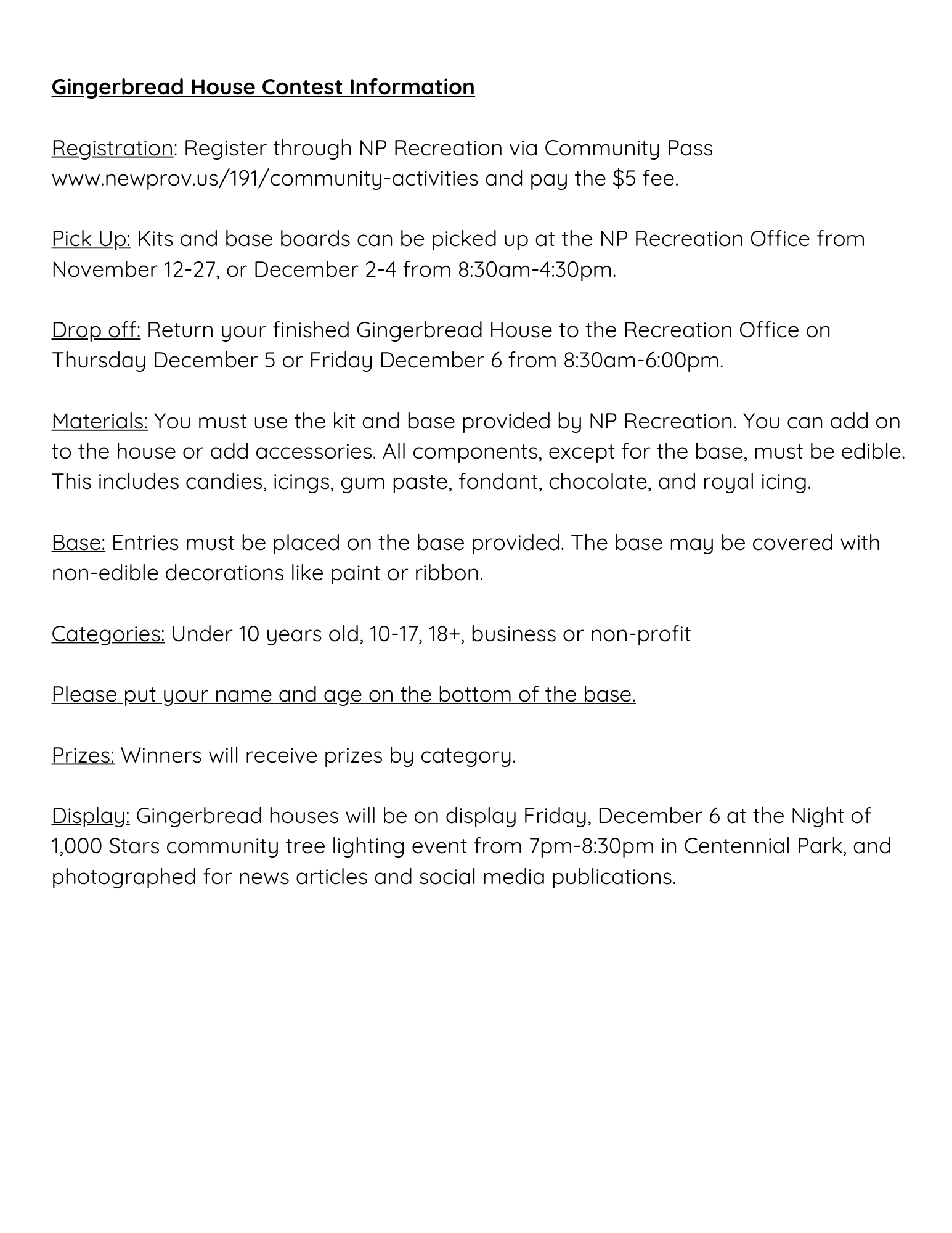 Gingerbread House Contest Rules