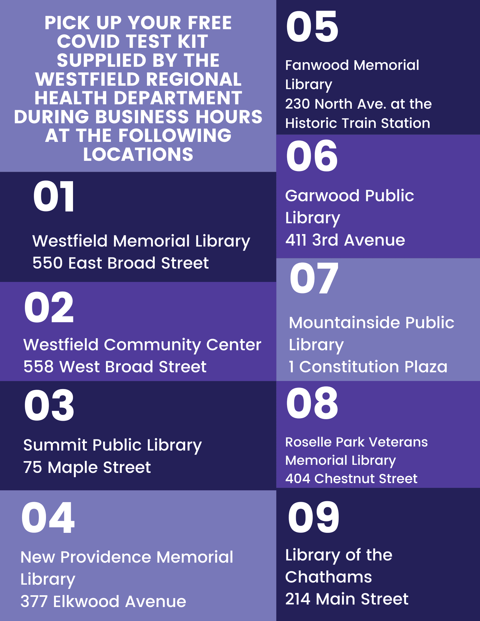COVID test kit pick up locations flyer