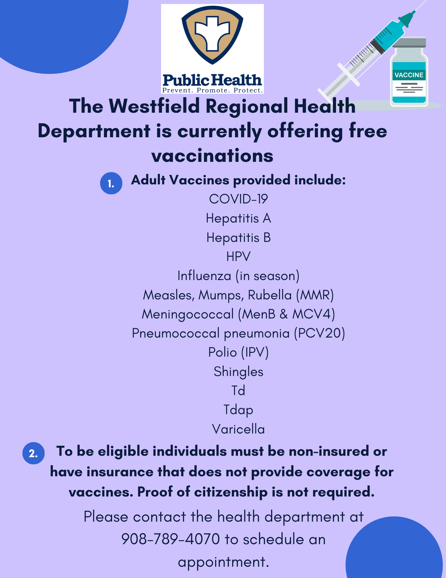 Vaccine flyer for non or under insured