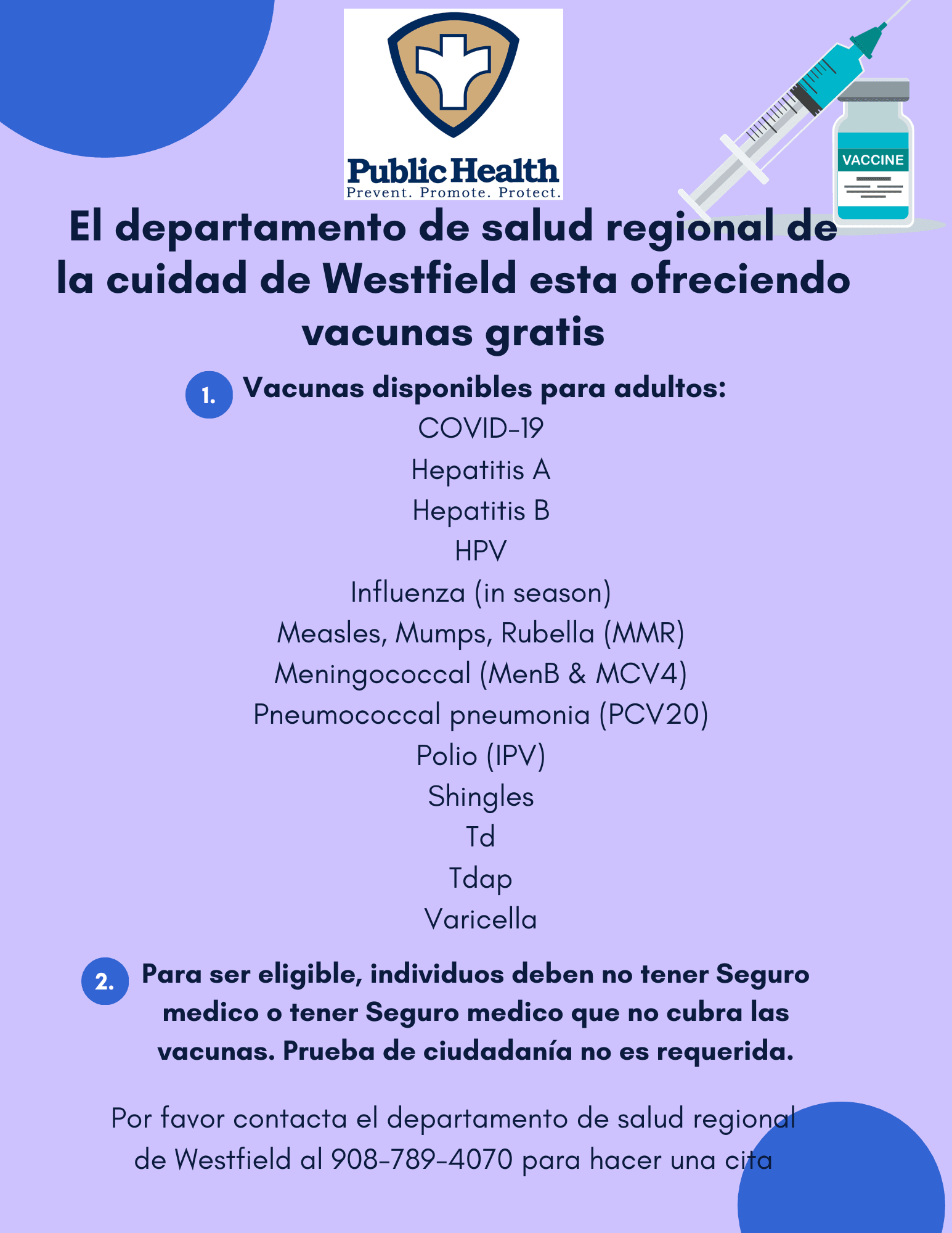 vaccine flyer for non or under insured Spanish